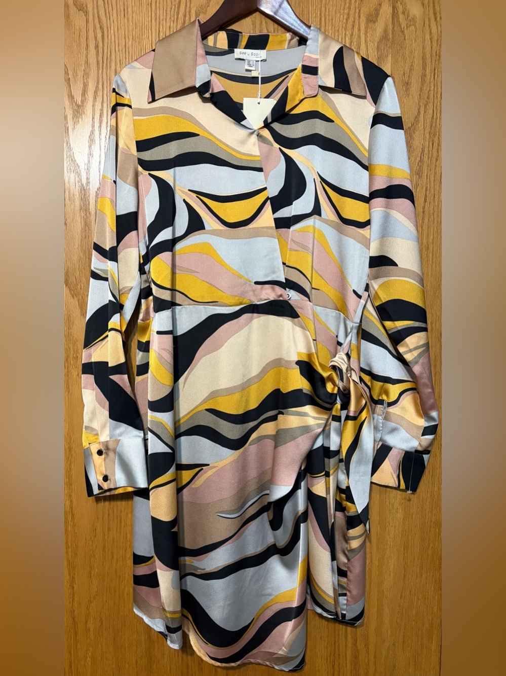 See U Soon x Entro Abstract Wave Wrap Dress Pastel Retro Large